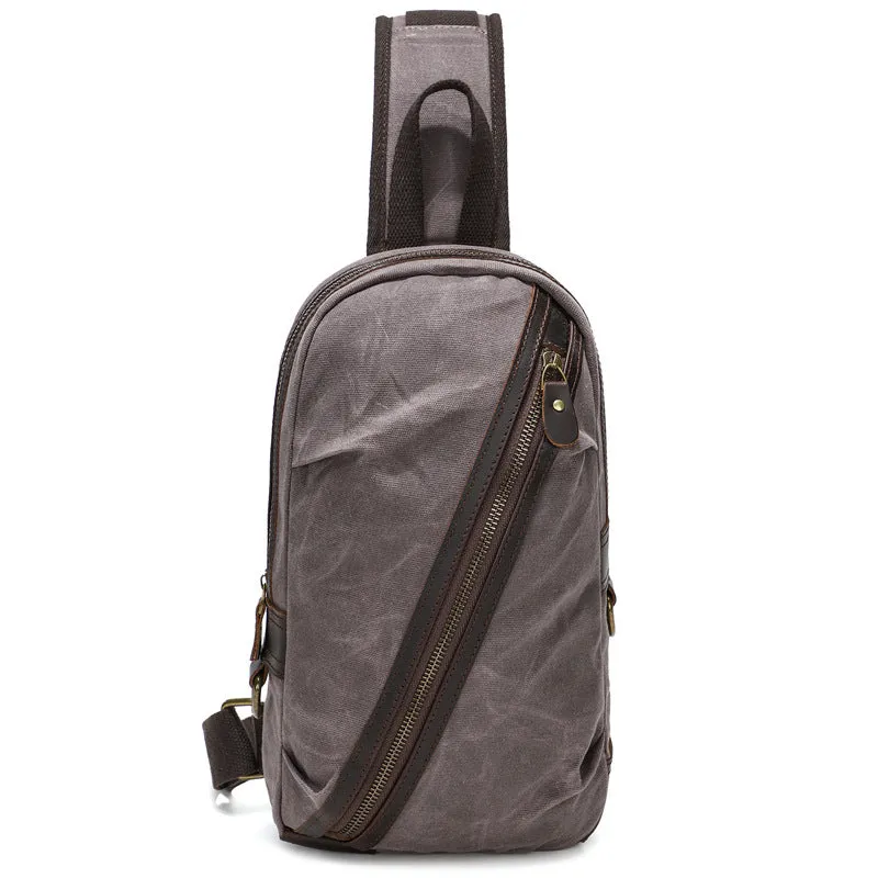 Waxed Canvas Sling Bag with Leather for Men