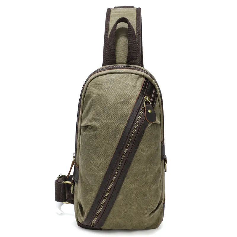 Waxed Canvas Sling Bag with Leather for Men