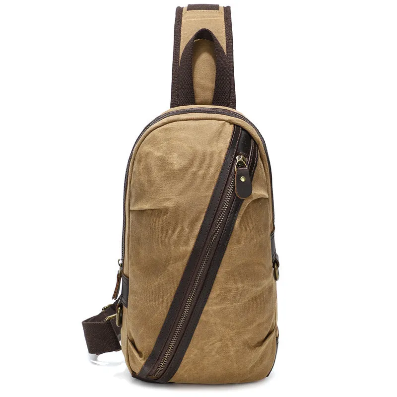Waxed Canvas Sling Bag with Leather for Men