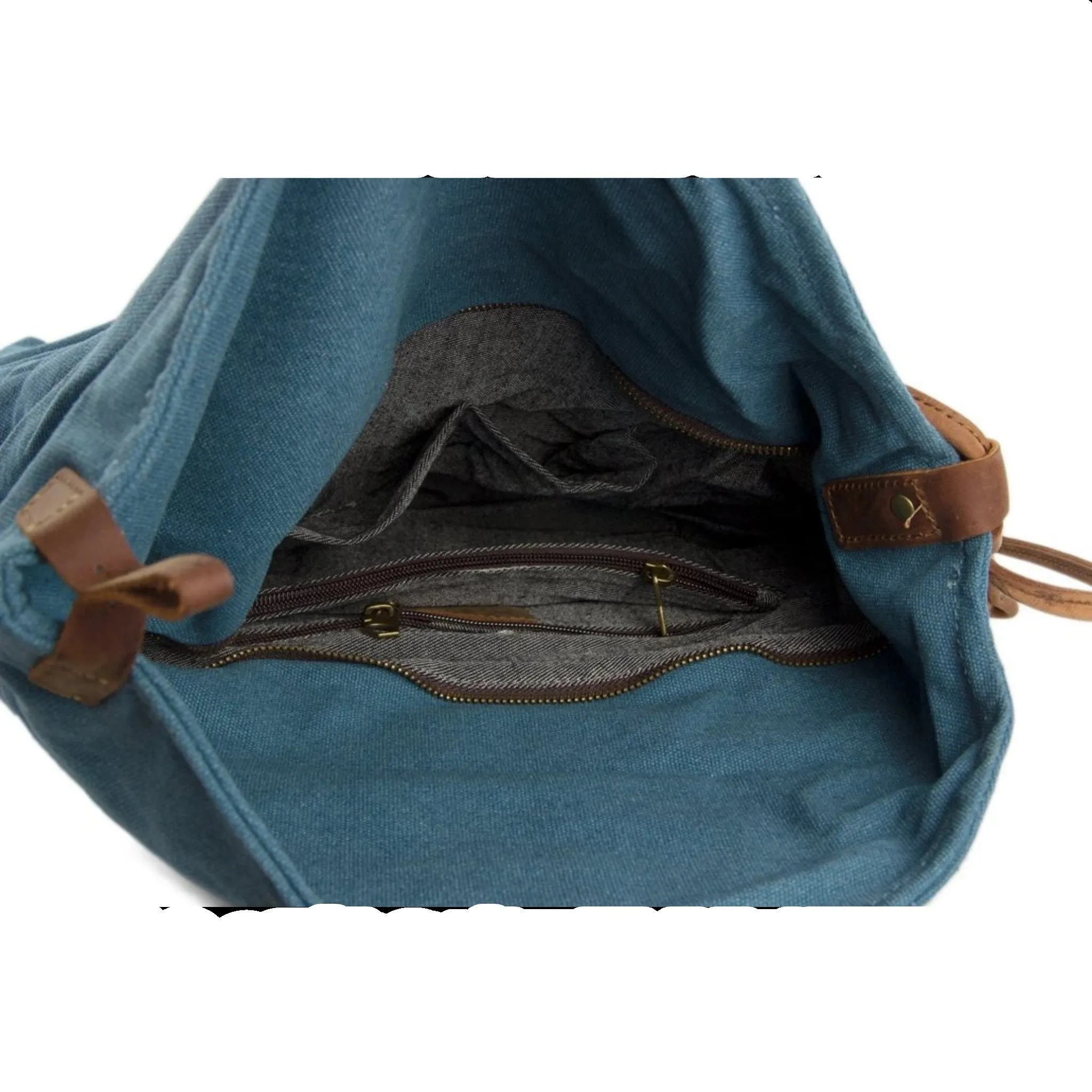 Waxed Canvas with Leather Strap Sling Bag - Blue
