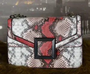 WHITE / RED SNAKE SKIN WOMENS CROSSBODY HANDBAG