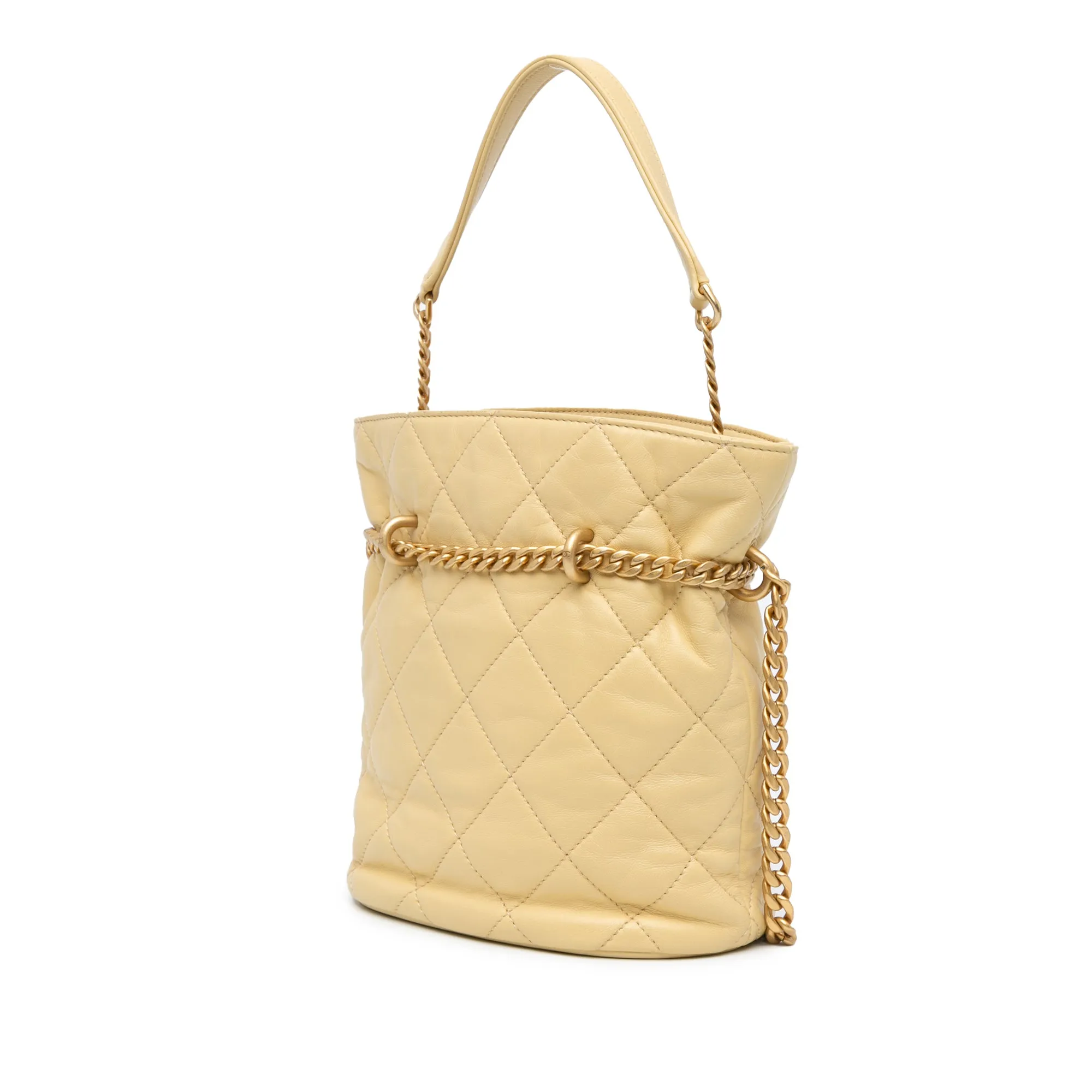 Yellow Chanel Mini Lambskin Pending CC Bucket Bag